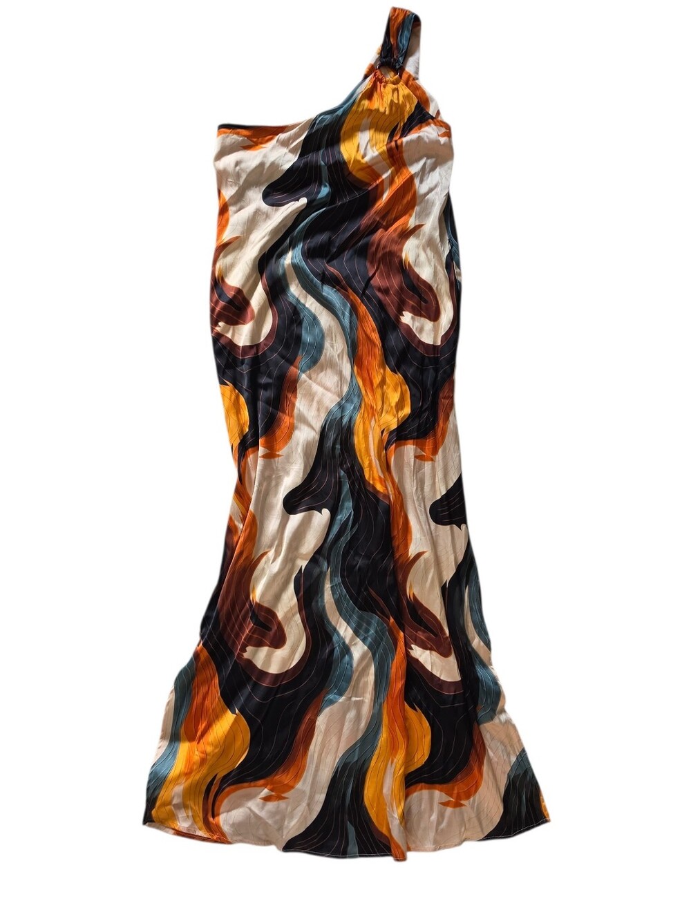 NWT Shore Womans Coastal Summer One Shoulder Raya Ring Multi Color Maxi Dress
